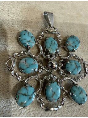 Van Dell Sterling Pendant With Blue Stones Vintage